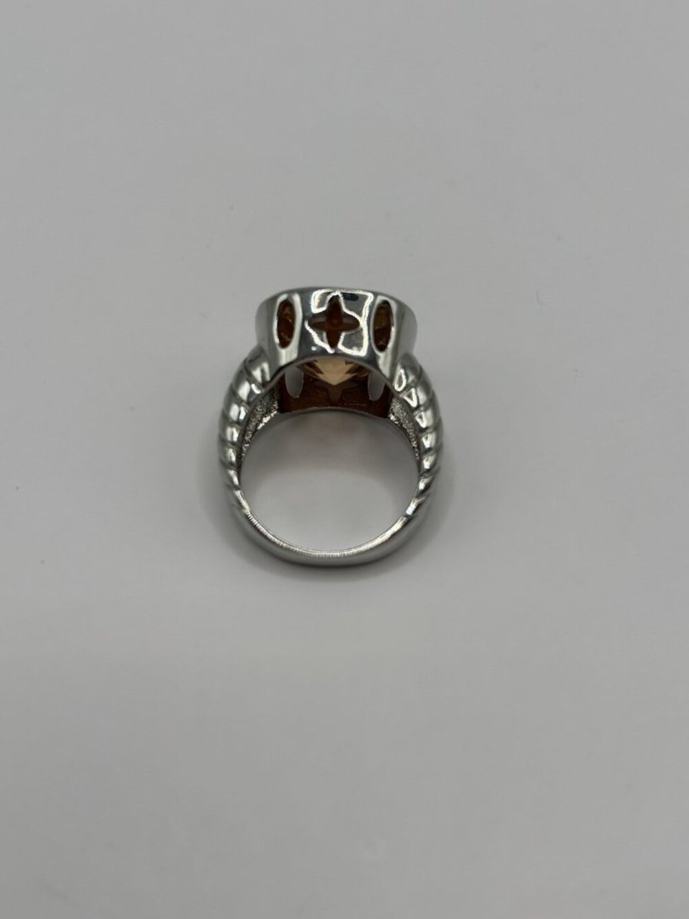 Silver Tone Ring Peach Size 6.5 Statement Jewelry Ring Cottagecore Romantic Love - Picture 9 of 12